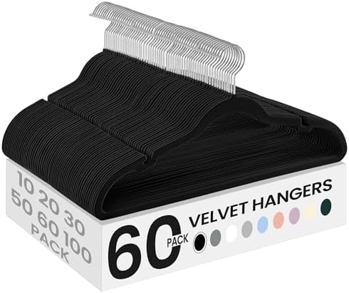 SONGMICS Velvet Hangers 60 Pack, Non-Slip Clothes Hangers, Space-Saving | Suit Hangers with Shoulder Notches, Pants Bar, 360° Swivel Hook, for Closet, Ink Black, BREANNA Collection UCRF030B01 by Unknown