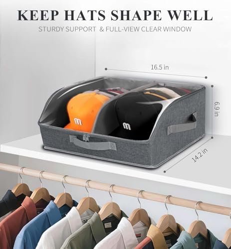 Hat Organizer for Baseball Caps, Wide Hat Storage Box for Closet, Dark Gray - Image 2