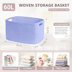 60L Woven Laundry Basket Hamper with Handles, Blue Purple - Image 2