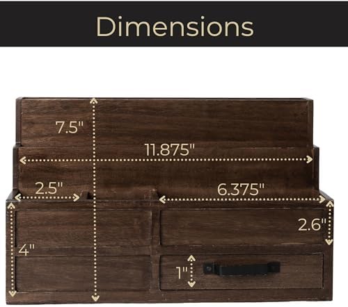BLU MONACO | Wooden Mail Organizer with Drawer and Pen Holder | Mail Sorter Organizer Countertop for Desk or Kitchen | Outgoing Mail Holder Wood Desktop Storage - Image 6