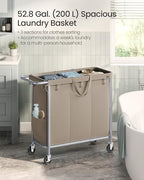 SONGMICS Laundry Basket with Wheels, 3-Section, 52.7 Gallons (199.5 L) - Image 3
