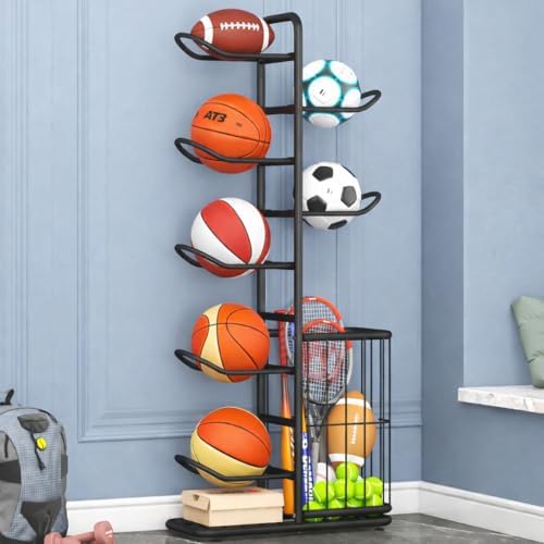 7-Ball Sports Equipment Storage Rack with Ball Holder, Ideal for Garage or Indoor Use - Organize Toys, Sports Gear and More, 57.5" (Black) by RockSolid