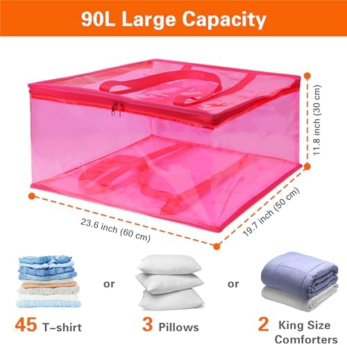 Vieshful Pink 90L Clear Clothes Storage Bag with Zipper 3 Pack - Image 2