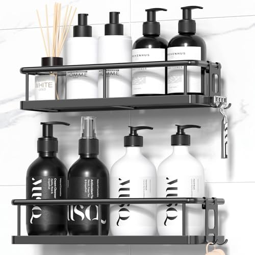 YASONIC Shower Caddy Adhesive, Rustproof Shower Organizer, Large Capacity Shower Shelves for Inside Shower, No Drilling Bathroom Organizers and Storage for Home Decor （2 Pack Black） by YASONIC
