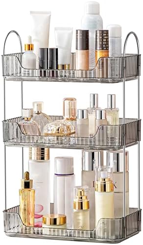 Akinbas 3 Tier Bathroom Organizer Countertop Makeup Perfume Tray Skincare Organizer for Bathroom Dresser Vanity (Grey) by AKINBAS