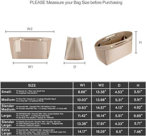ZTUJO Purse Organizer Insert For Handbag & Tote Shaper,Tote Bag Organizer Insert For Speedy Neverful, 6 Sizes(X-Large,Silky Beige) - Image 3