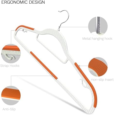 60 Pack Heavy Duty Plastic Hangers, Non Slip Clothes Hangers with Rubber Pads and 360° Hook - Thin Space Saving Hanger, Closet Organizer for Shirt, Pants, Suit, Skirt, Coat - Orange - Image 4