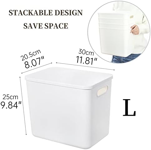 Yishyfier Plastic Storage Baskets Bins Boxes With Lids,Organizing Container White Storage Organizer Bins For Shelves Drawers Desktop Playroom Classroom Office,4-Pack - Image 6