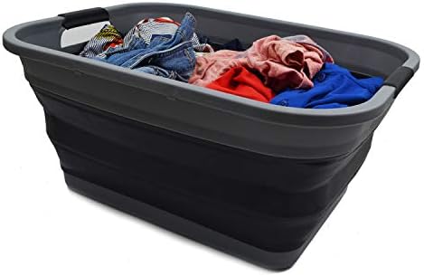 SAMMART 41L (10.8 gallon) Collapsible Plastic Laundry Basket - Foldable Pop Up Storage Container/Organizer - Portable Washing Tub - Space Saving Hamper/Basket, (Rectangular, Grey/Black) - Image 5