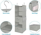 MAX Houser 5 Tier Shelf Hanging Closet Organizer, Cloth Hanging Shelf with 2 Sturdy Hooks for Storage, Foldable (Light Grey-D2) | Foldable Fabric Hanging Shelves for Closet, Cloth Hanging Shelves with 2 sturdy hanging hooks, Small Space Saver - Image 5