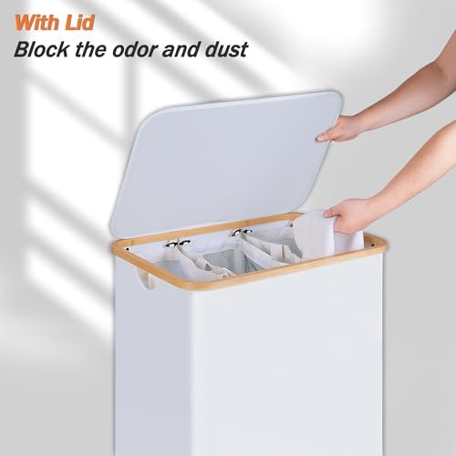 efluky Laundry Hamper 3 Section with lid and 3 Removable Bags, White - Image 3