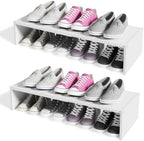 Cidaziya 2 Pack Expandable 1 Tier Shoe Rack for Shoe Cabinet, 1 Tier Stackable White Shoe Shelf Organizer for Closet, Sturdy Metal and Wood Structure, Hold 12-16 Pairs of Shoes by Cidaziya