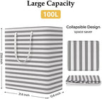 StorageRight Laundry Basket Hamper, 100L Clothes Storage, Striped Grey - Image 2