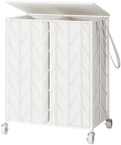 WOWLIVE Double Laundry Hamper with Lid, Rolling Laundry Basket with Wheels by WOWLIVE