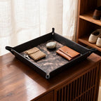 Valet Tray Desktop Storage Organizer – Vegan Leather Catchall Bedside Vanity Tray Nightstand Caddy Holder for Remote Controller, Watch, Keys, Phone, Wallet, Coin, Jewelry, Marble Brown - Image 4