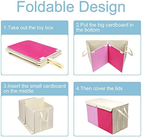 YOLOXO Toy Box Chest, Collapsible Sturdy Storage Bins with Lids, Extra Large Kids Toy Storage Organizer Boxes Bins Baskets for Kids, Boys, Girls, Nursery Room, Playroom, Closet (Pink) - Image 5