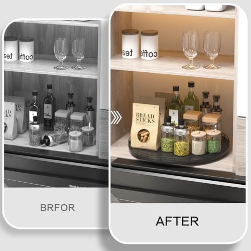 Oroyutor 16-Inch Oak Lazy Susan Organizer with Black Metal Rail - Image 5