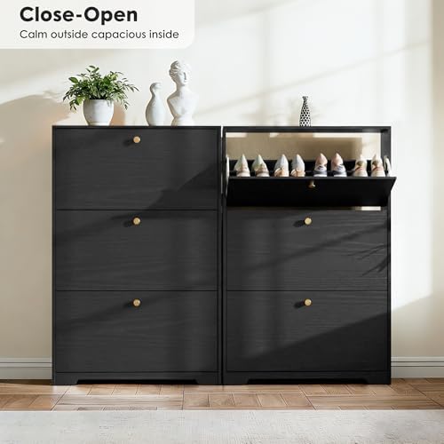 Nicetree Shoe Cabinet with 3 Flip Drawers, Entryway Shoes Organizer, Black - Image 5