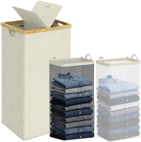 efluky Double Laundry Hamper with Lid and 2 Removable Bags, Beige by efluky