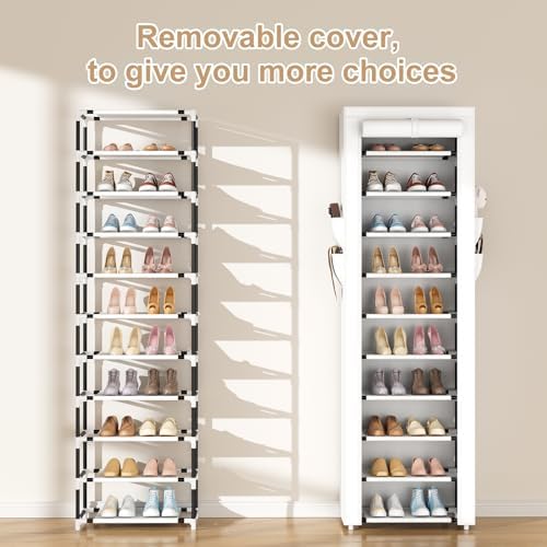 ROJASOP Shoe Rack with Covers 10 Tier Large Shoe Organizer Tall Shoe Closet Storage for 20-22 Pairs Shoe and Boot, Free Standing Shoe Rack Organizer for Closet, Entryway, Bedroom, White - Image 5