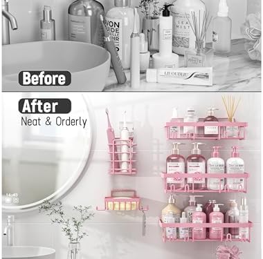 Liuoud 5 Pack Shower Caddy for Inside Shower, Pink Bathroom Decor Set - Image 6