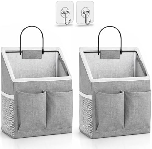 Kanrichu 2pcs Wall Hanging Storage Bag, Wall Hanging Baskets for Organizing as Over the Door Organizer, Wall File Organizer, Rv Storage and Organization. For Bedroom, Office, Camper (Gray-Upgraded) by KANRICHU