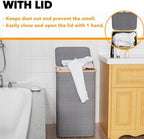 SpaceAid Laundry Hamper with Lid, 110L Large Tall Clothes Basket Bin with Bamboo Handles, Collapsible Laundry Hamper for Bedroom, Bathroom, Dorm, Laundry Room - Grey - Image 3