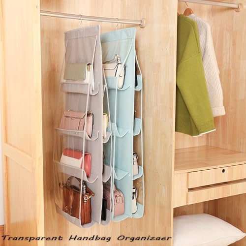 AARAINBOW 1 Pack Hanging Handbag Purse Organizer, Bags Organizor for Purse 8 Pockets Wardrobe Closet Space Saving Handbag Storage, 44.5L x 13.5W (B-Light Gray) - Image 4