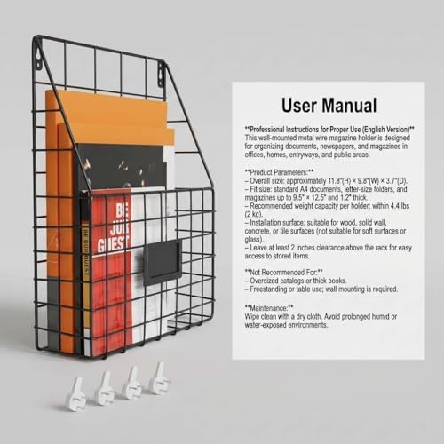 QWORK Metal Wire Wall Mounted File Organizer – 2 Pack Fits A4 & Letter Size, Space-Saving Storage for Office, Home & Entryway - Image 7