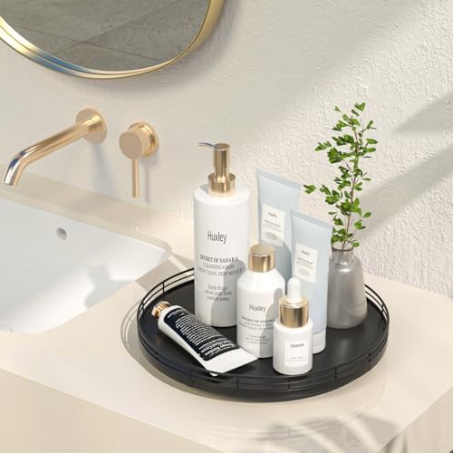 Oroyutor 12-Inch Oak Lazy Susan Vanity Tray, Black Finish - Image 2