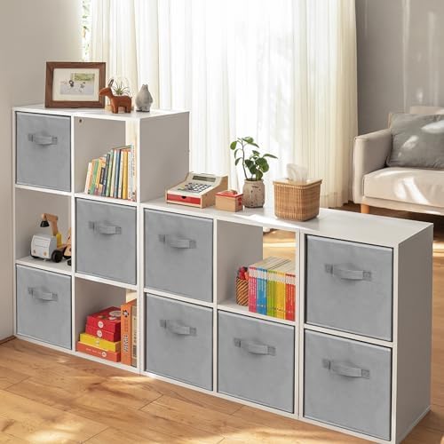 Criusia Large Storage Cubes, 13 Inch Cube Storage Bins for Shelves Closet Nursery Bedroom - 10 Pack Collapsible Storage Baskets with Handles - Fabric Bins for Organizing Magazines Clothes Toys (Grey) - Image 7