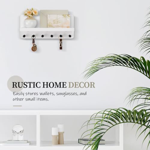 Nekon Key Holder for Wall with Shelf, Pine Wooden Key Hanger, White - Image 6