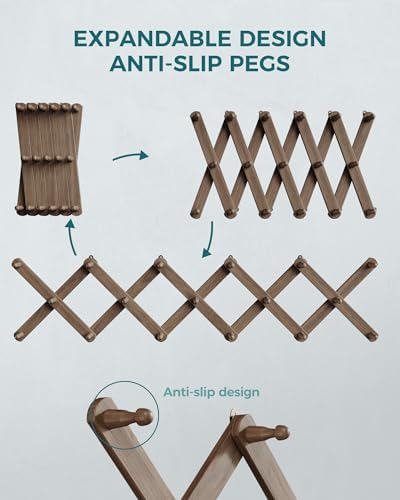 OROPY Accordion Wall Hanger with 17 Pegs, Expandable Wooden Coat & Hat Rack - Image 5