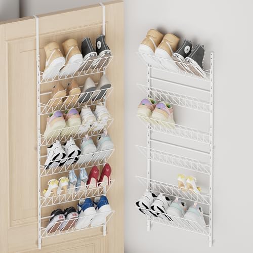 SWTYMIKI Over the Door Shoe Organizer - Adjustable 6 Tier Hanging Shoe Rack Organizer, Metal Heavy Duty Behind Door Storage or Wall Mount Shoes Shelf for Flats, Heels, Sneakers, Boots by SwtyMiki-TidyHomeSweetLife