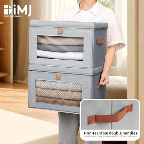 DIMJ Storage Bins with Lids - 5 Pack Large Fabric Closet Organizer with Window & Handles, Collapsible Decorative Storage Boxes for Shelves Under Bed, Books Clothes Blankets Sweaters Organization - Image 6