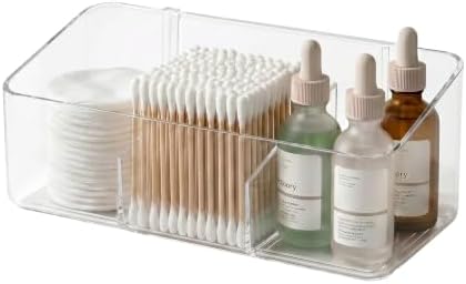 JessLab Clear Cabinet Door Organizer Bin, Angled Open Front Design, Small Acrylic Makeup Storage for Kitchen Spices, Cosmetics, Desk Supplies, Adhesive Mounted, 3 Compartment (1 Pack) by JessLab