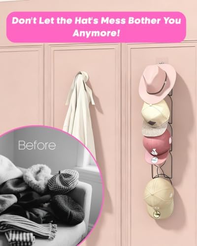 LINFIDITE 10 Pack Baseball Hat Rack Hanger Holder Organizer Multi Hook Wall Mounted Over Door Cap Display Storage Rack Holder Closet Hanging Storage Rack w Hanging Hook Mermaid Tail Black - Image 2