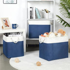 Bidtakay Extra Large Storage Baskets for Shelves 3 Pack Fabric Storage Bins for Organizing Linen Collapsible Organizer for Closet-White&Blue - Image 3