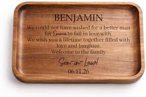Personalized Wooden Valet Tray, Engraved Catchall Organizer for Son-in-Law, Custom Groom Gift from in-Laws, Wedding Keepsake Gift for Men, Welcome New Son to Our Family by HatafaFurni