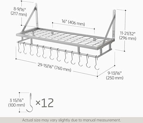 KES 30-Inch Silver Gray Pot Rack with 12 Sturdy Hooks, Wall Mounted - Image 5