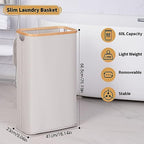 65L Slim Laundry Hamper, Narrow Laundry Basket with Lid,Foldable Clothes Hamper with Bamboo Handles,Hamper Basket with Removable Inner Bag for Laundry Room Bedroom College Dorm,17.17 Gals（Light Grey） - Image 2