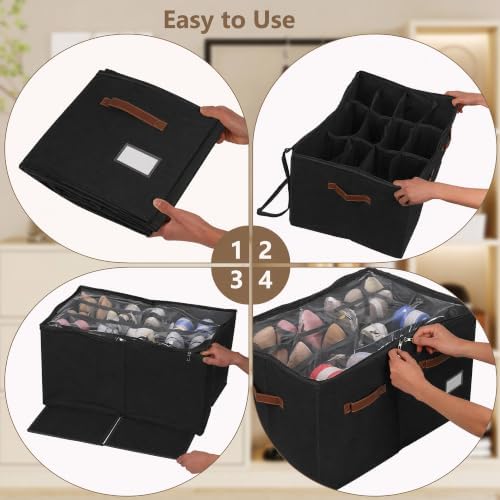 Shoe Organizer for Closet, 2 Pack Shoe Storage Bins Foldable Shoe Storage Box Containers with Clear Cover and Sturdy Handles, Shoe Rack for Closet Storage for Sneakers Heels Slippers, Fit 12-24 Pairs - Image 5