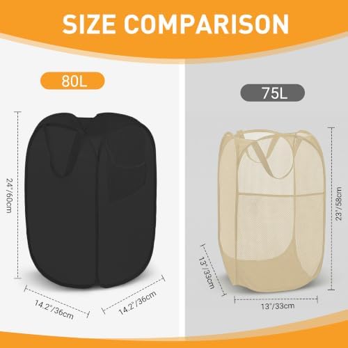 Pop Up Laundry Hamper with Side Pockets, Foldable Laundry Basket Reinforced, Privacy Protection Collapsible Basket, Sturdy and Lightweight Clothes Hamper for Dorm, Bedrooms, Bathrooms, Travel black - Image 4