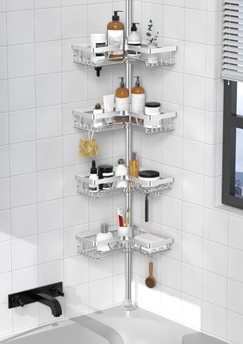 KEGII SUS304 Corner Shower Organizer, Tension Pole Bathtub Caddy, Silver by KEGII