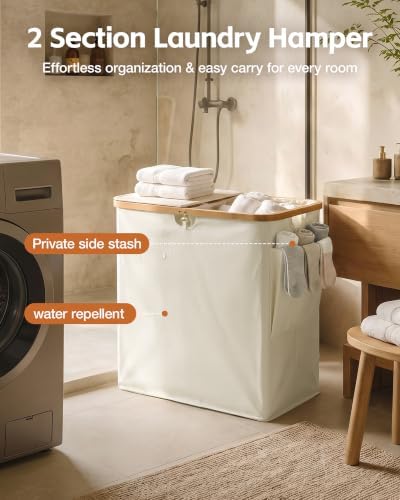 MIZATTO 2 Section Laundry Hamper with Lid, 140L Dirty Clothes Hamper - Image 5