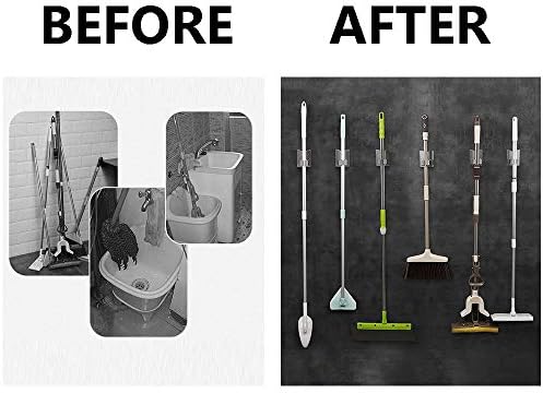 HANZE Stainless Steel Mop Broom Holder Organizer, Self Adhesive Wall Mounted Mop Organizer Storage Rack Clip for Kitchen Bathroom and Garage (Model 2 (2 Pakck)) - Image 3