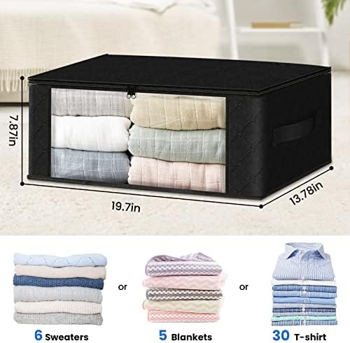 HomeHacks 10-Pack Clothes Organizer Storage Bags, 35L Storage Bins, Black | Foldable Storage Box Container with Zippers, Clear Window, Reinforced Handles for Closet, Dorm, Pillows, Bedding, Sweater - Image 2