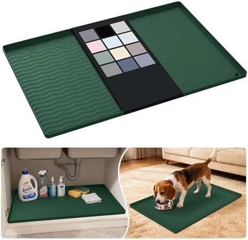 URMONA Waterproof Silicone Under Sink Mat 28'' x 19'' Shelf Liner for Kitchen and Bathroom, Cabinet and Counter Protector, Storage and Organizers, Litter Mat, Pet Cat Puppy Essentials(Green) by URMONA