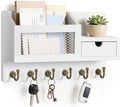 FifthQuarter Key Hanger Wall Mount with Drawer and 6 Sturdy Hooks, B-White by FifthQuarter