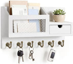 FifthQuarter Key Hanger Wall Mount with Drawer and 6 Sturdy Hooks, B-White by FifthQuarter